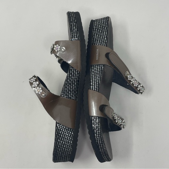Mephisto "Ivana" Leather Rhinestone Wedge Sandals | Size 38 | Brown & Silver - Picture 4 of 12